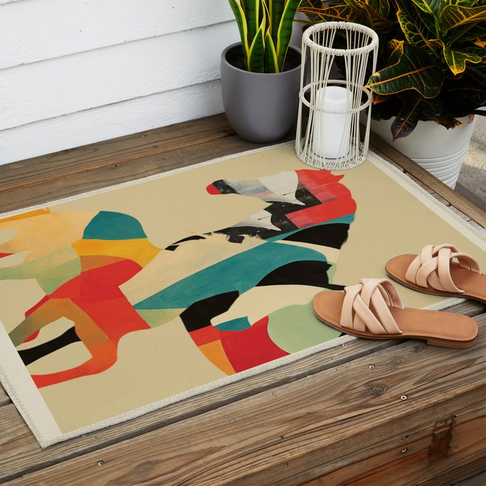 Colorful Abstract Horses 1 Outdoor Rug Gallery Image 2