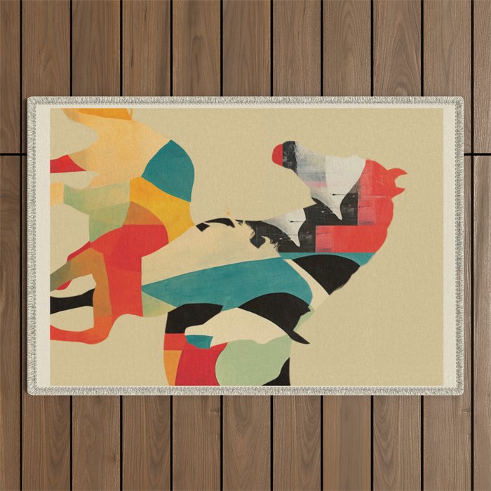 Colorful Abstract Horses 1 Outdoor Rug Gallery Image 1