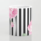 Black white blush pink watercolor floral stripes Coffee Mug Gallery Image 4