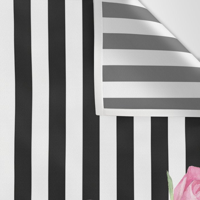 Black white blush pink watercolor floral stripes Wall Tapestry Gallery Image 3