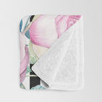 Black white blush pink watercolor floral stripes Throw Blanket Gallery Image 3