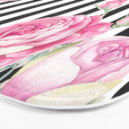 Black white blush pink watercolor floral stripes Bath Mat Gallery Image 3