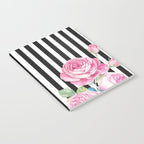 Black white blush pink watercolor floral stripes Notebook Gallery Image 2