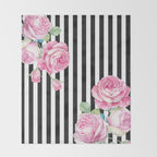 Black white blush pink watercolor floral stripes Throw Blanket Gallery Image 2