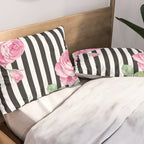 Black white blush pink watercolor floral stripes Pillow Sham Gallery Image 2