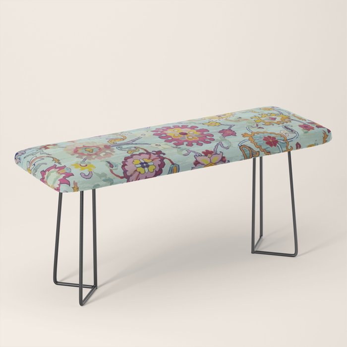 Turkish Oushak Blue Floral Rug Pattern Bench Gallery Image 1