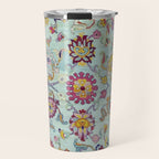 Turkish Oushak Blue Floral Rug Pattern Travel Mug Gallery Image 1