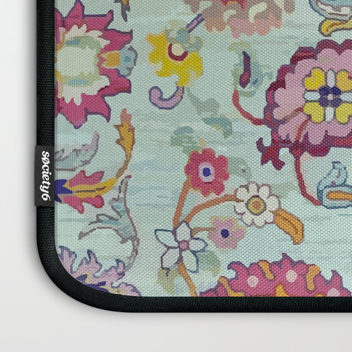Turkish Oushak Blue Floral Rug Pattern Laptop Sleeve Gallery Image 3
