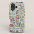 Turkish Oushak Blue Floral Rug Pattern iPhone Case Gallery Image 1