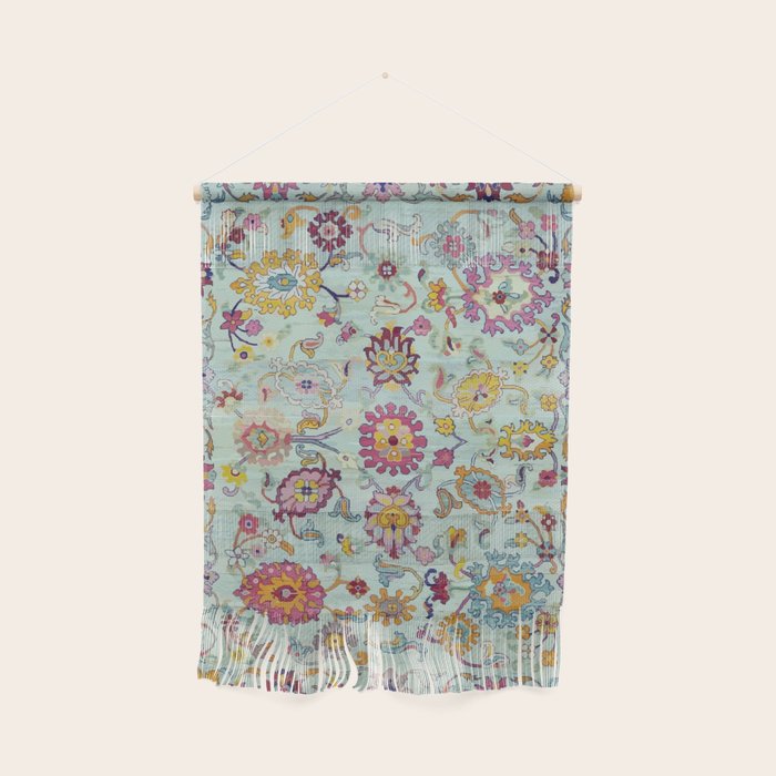 Turkish Oushak Blue Floral Rug Pattern Wall Hanging Gallery Image 1