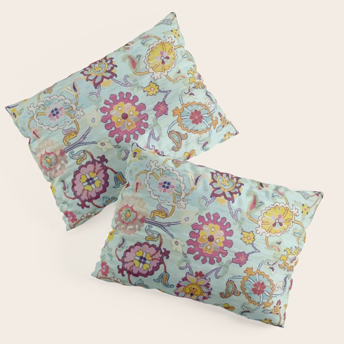 Turkish Oushak Blue Floral Rug Pattern Pillow Sham Gallery Image 3