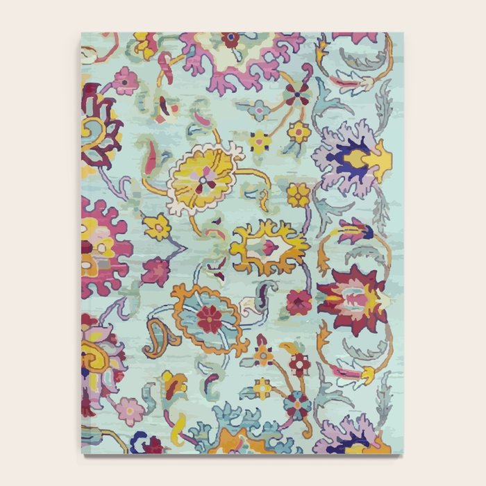 Turkish Oushak Blue Floral Rug Pattern Notebook Gallery Image 4