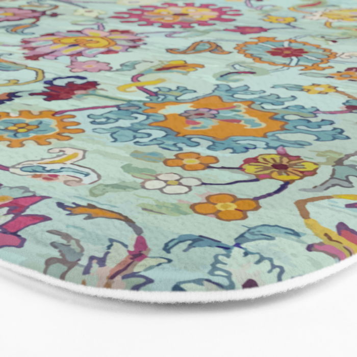 Turkish Oushak Blue Floral Rug Pattern Bath Mat Gallery Image 3