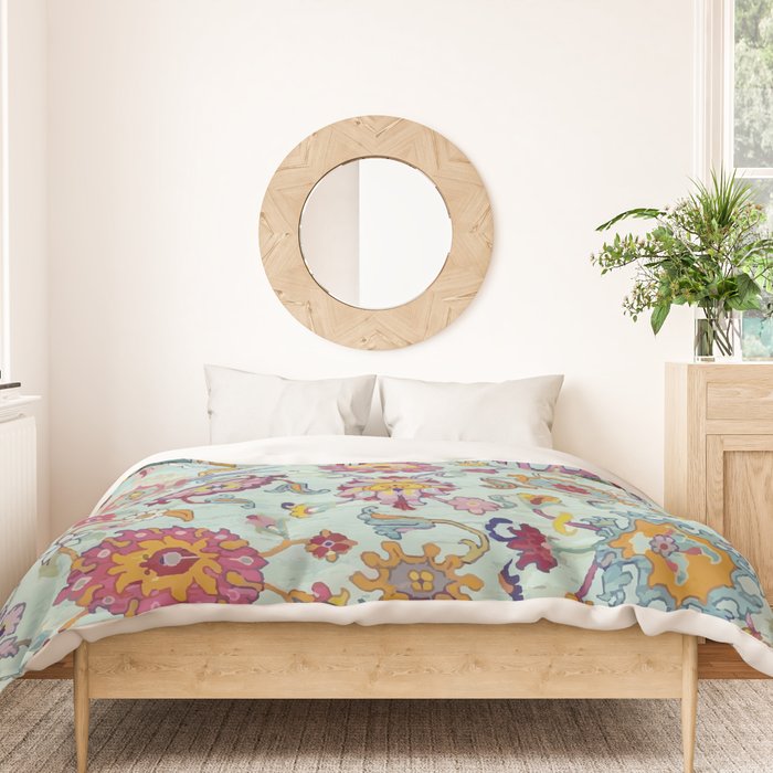 Turkish Oushak Blue Floral Rug Pattern Duvet Cover Gallery Image 3