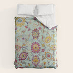 Turkish Oushak Blue Floral Rug Pattern Duvet Cover Gallery Image 6