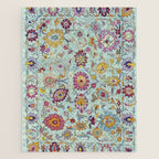 Turkish Oushak Blue Floral Rug Pattern Jigsaw Puzzle Gallery Image 1