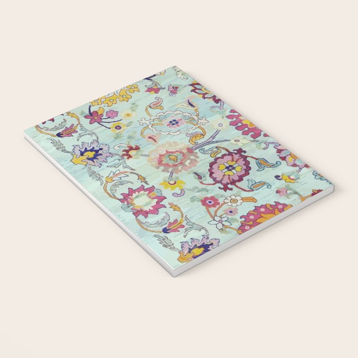 Turkish Oushak Blue Floral Rug Pattern Notebook Gallery Image 3