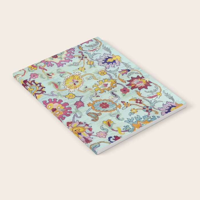 Turkish Oushak Blue Floral Rug Pattern Notebook Gallery Image 1