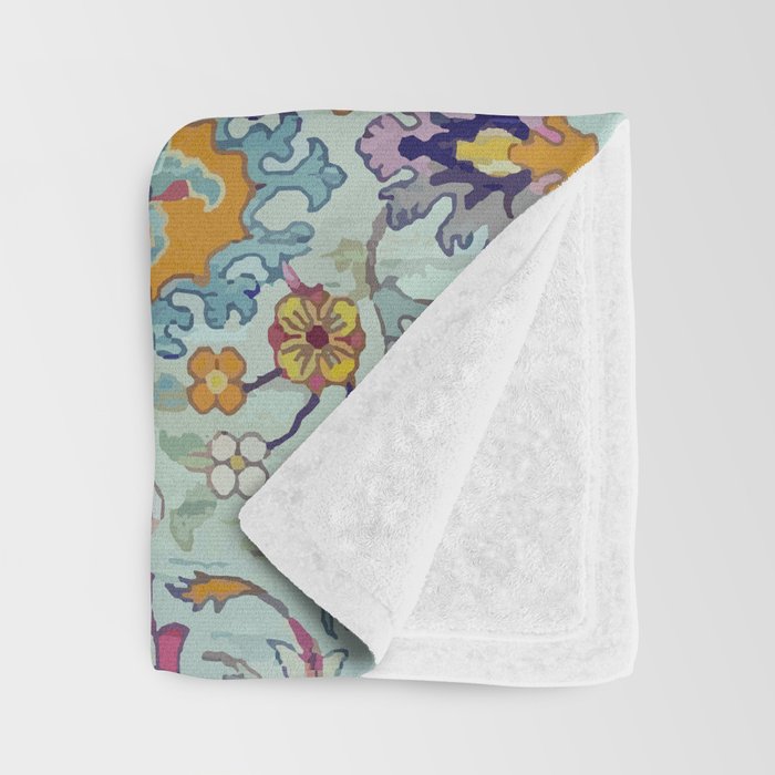 Turkish Oushak Blue Floral Rug Pattern Throw Blanket Gallery Image 3