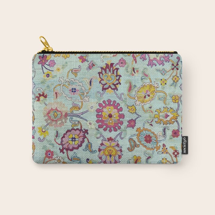 Turkish Oushak Blue Floral Rug Pattern Carry All Pouch Gallery Image 1