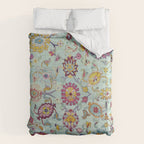 Turkish Oushak Blue Floral Rug Pattern Comforter Gallery Image 6