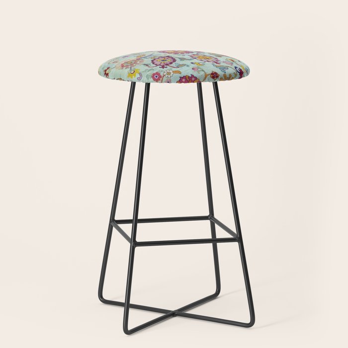 Turkish Oushak Blue Floral Rug Pattern Stool Gallery Image 1