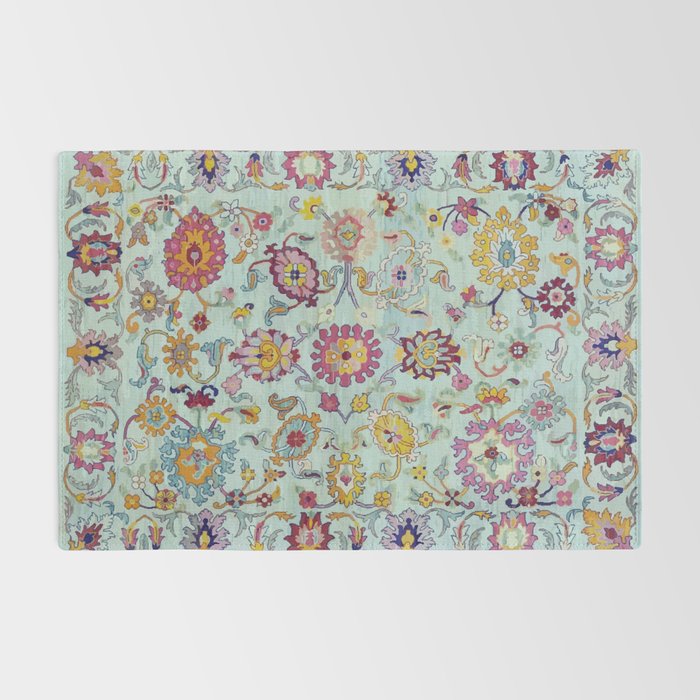 Turkish Oushak Blue Floral Rug Pattern Rug Gallery Image 2