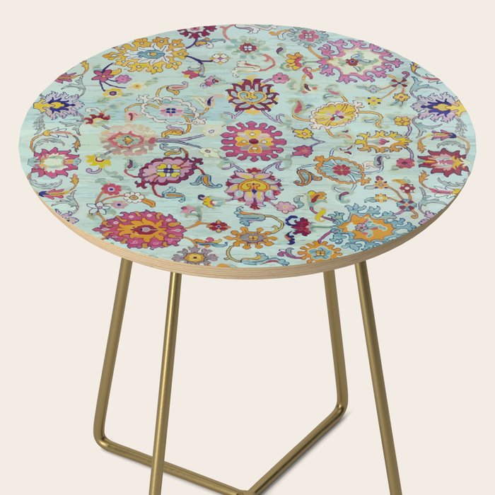 Turkish Oushak Blue Floral Rug Pattern Side Table Gallery Image 2