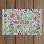 Turkish Oushak Blue Floral Rug Pattern Outdoor Rug Gallery Image 1