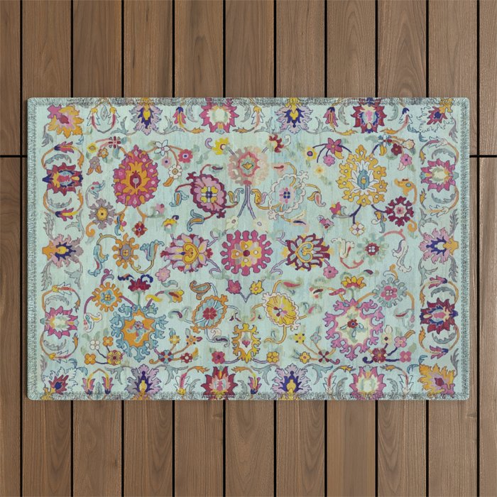 Turkish Oushak Blue Floral Rug Pattern Outdoor Rug Gallery Image 1