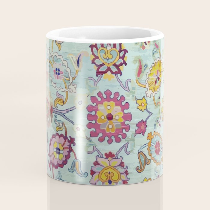 Turkish Oushak Blue Floral Rug Pattern Coffee Mug Gallery Image 4