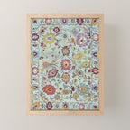 Turkish Oushak Blue Floral Rug Pattern Mini Art Print Gallery Image 1
