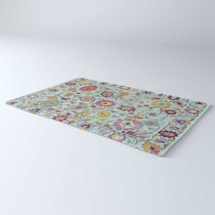 Turkish Oushak Blue Floral Rug Pattern Rug Gallery Image 3