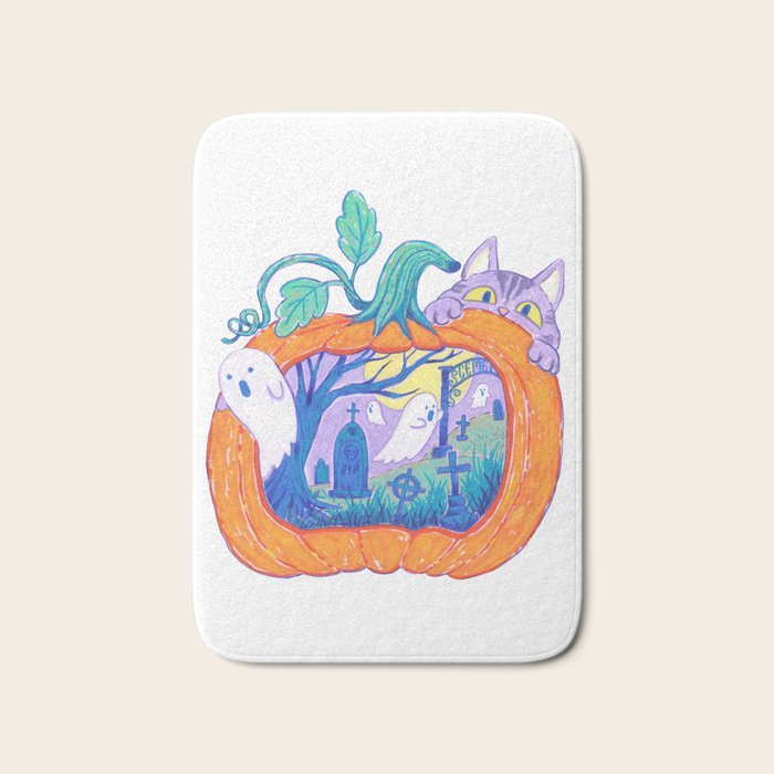 Halloween Pumpkin Graveyard Bath Mat