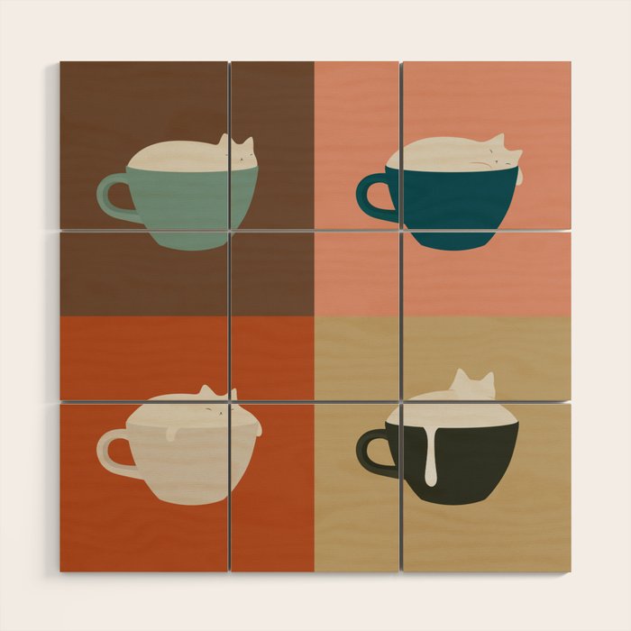 Catpuccino 2x2 Wood Wall Art Gallery Image 1