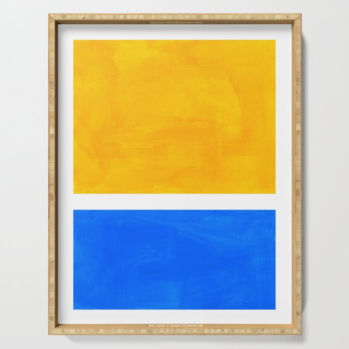 Primary Yellow Cerulean Blue Mid Century Modern Abstract Minimalist Rothko Color Field Squares Serving Tray Gallery Image 1