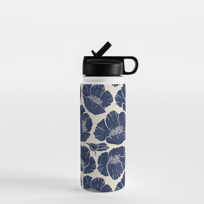 Poppies Indigo Water Bottle Gallery Image 1
