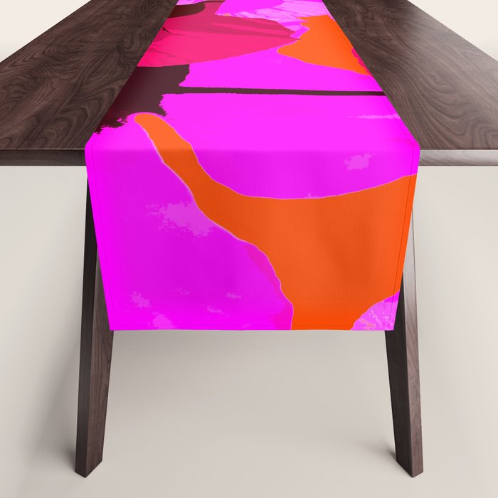 Pink And Red Poppies On A Orange Background - Summer Juicy Color Palette Retro Mood #decor #society6 Table Runner Gallery Image 1