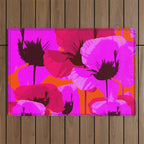 Pink And Red Poppies On A Orange Background - Summer Juicy Color Palette Retro Mood #decor #society6 Outdoor Rug Gallery Image 1