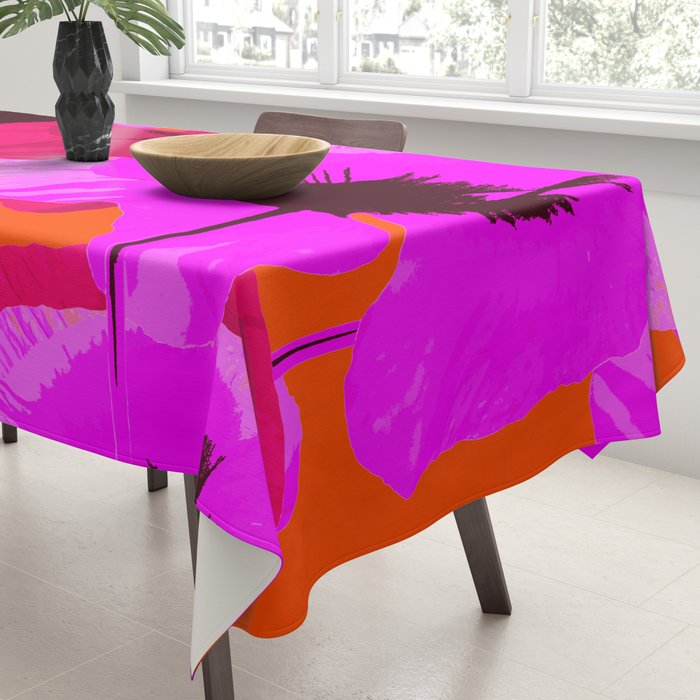 Pink And Red Poppies On A Orange Background - Summer Juicy Color Palette Retro Mood #decor #society6 Tablecloth Gallery Image 3