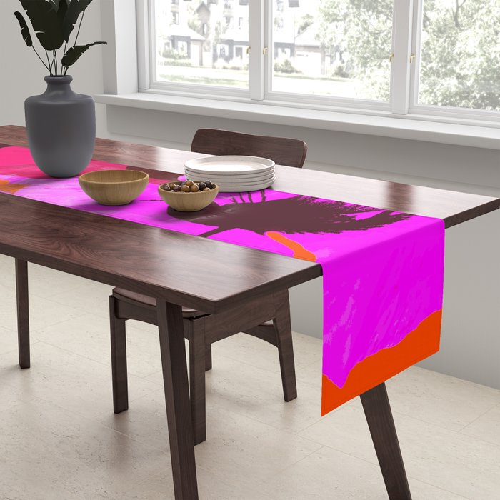 Pink And Red Poppies On A Orange Background - Summer Juicy Color Palette Retro Mood #decor #society6 Table Runner Gallery Image 2