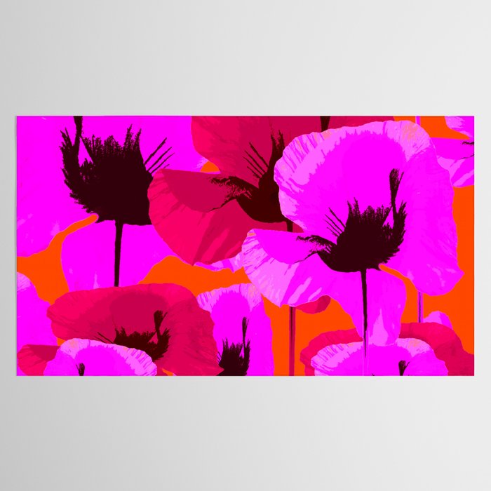 Pink And Red Poppies On A Orange Background - Summer Juicy Color Palette Retro Mood #decor #society6 Tablecloth Gallery Image 2