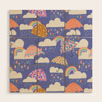 Spring Rain with Umbrellas Wood Wall Art Gallery Image 1