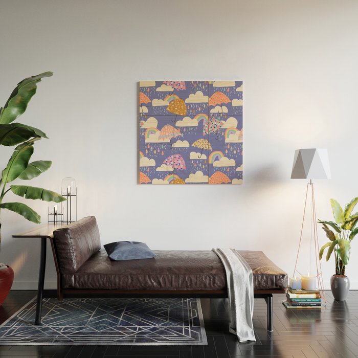Spring Rain with Umbrellas Wood Wall Art Gallery Image 2