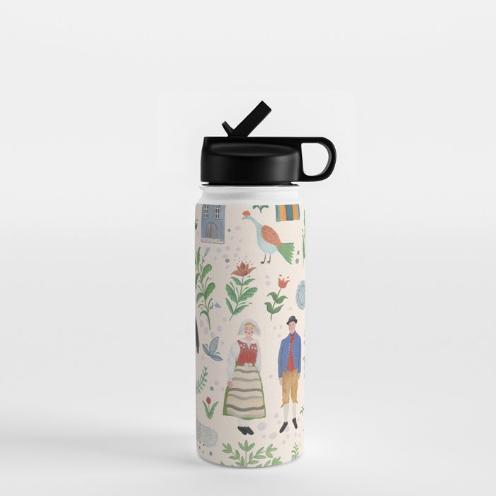 Swedish Folk Art Water Bottle Gallery Image 1