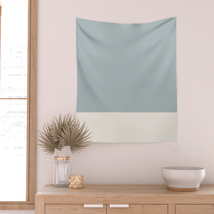 Minimalist Solid Color Block in Light Blue-Gray and Cream  Wall Tapestry Gallery Image 2