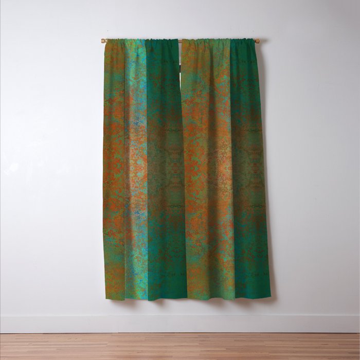Vintage Teal and Copper Rust Window Curtain Gallery Image 3