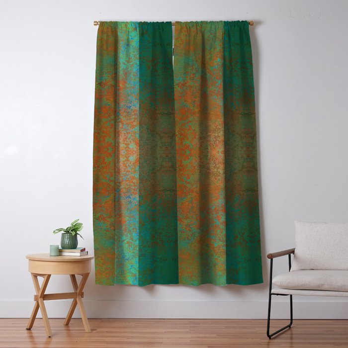 Vintage Teal and Copper Rust Window Curtain Gallery Image 5