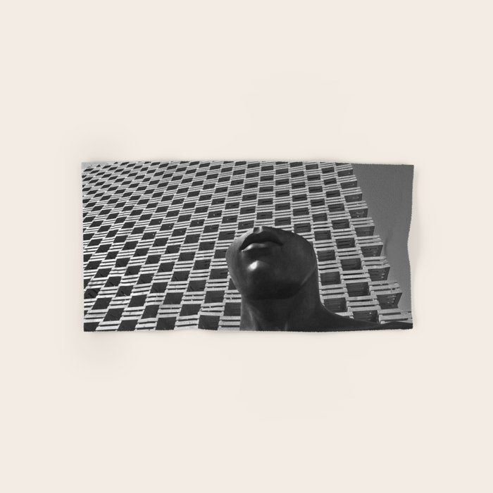 Pieces of You, Stark Modern Architecture and Male Sculpture black and white art photography Bath Towel Gallery Image 1
