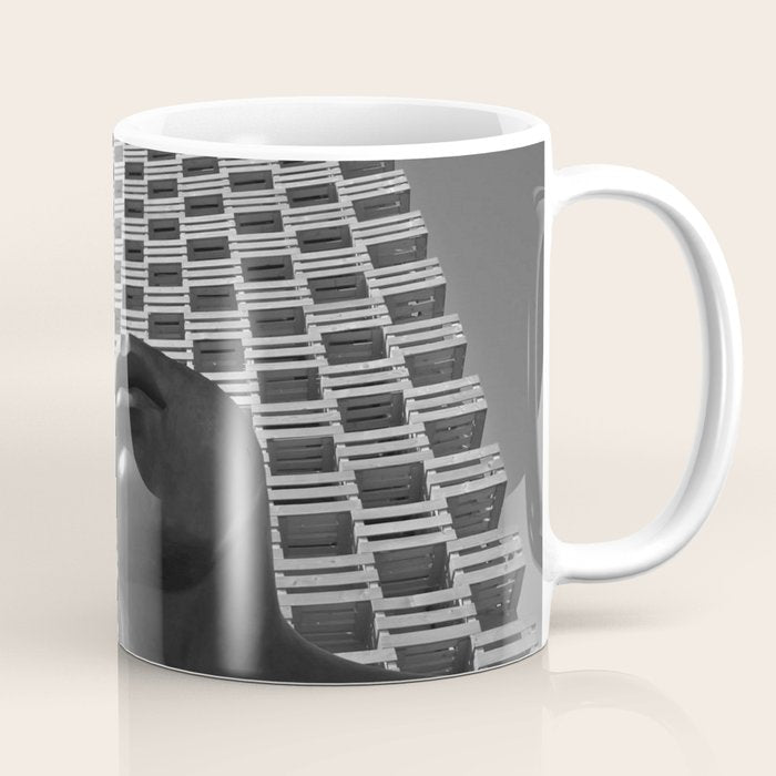 Pieces of You, Stark Modern Architecture and Male Sculpture black and white art photography Coffee Mug Gallery Image 1